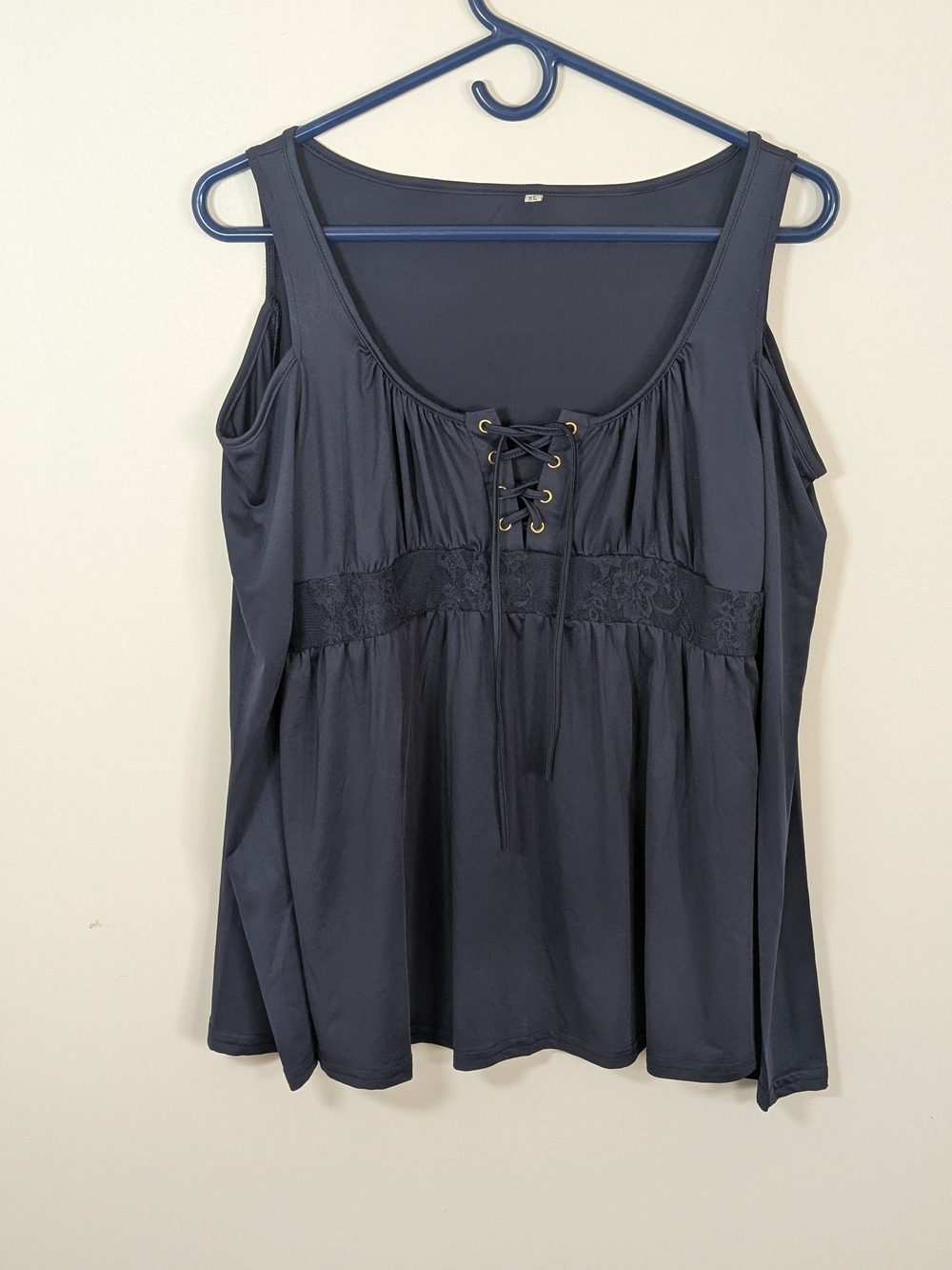 Womens Lace-Trim Scoop Neck Open Shoulder Long Sleeve - Dark Blue